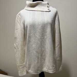 NWT Charter Club MOP Button Detail White WOOL ANGORA Blend Sweater Turtleneck XL